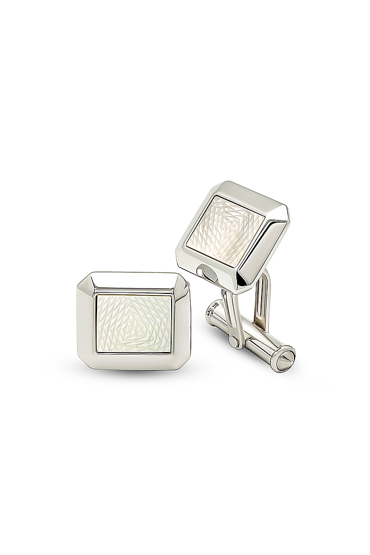 White Finish Mother Of Pearl Cuffs In Sterling Silver by Silberry Men
