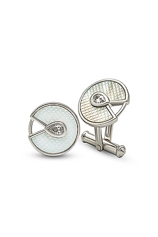 White Finish Mother Of Pearl Cuffs In Sterling Silver by Silberry Men