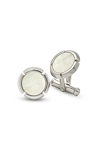 White Finish Mother Of Pearl Cuffs In Sterling Silver by Silberry Men