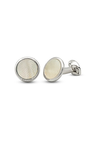 White Finish Mother Of Pearl Cuffs In Sterling Silver by Silberry Men