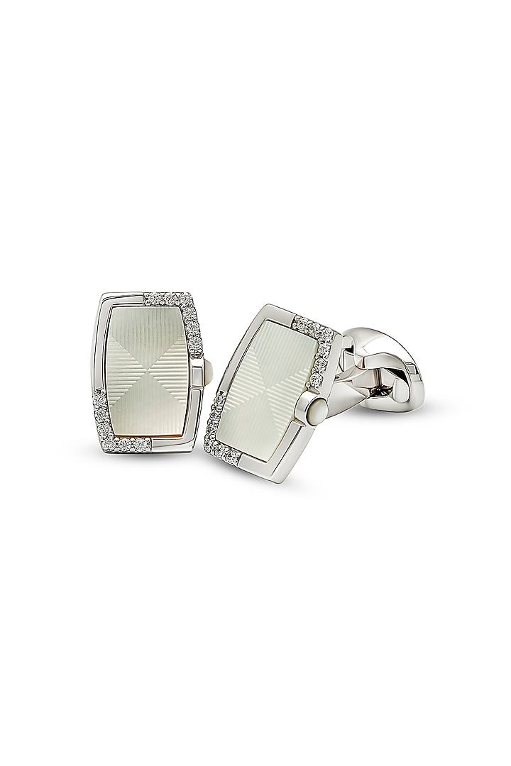 White Finish Mother Of Pearl Cuffs In Sterling Silver by Silberry Men