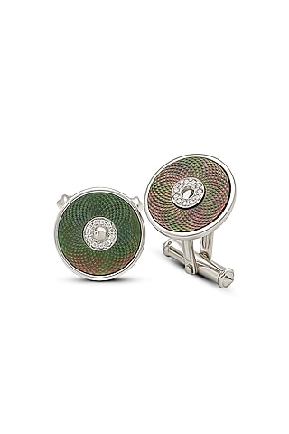 White Finish Mother Of Pearl Cuffs In Sterling Silver by Silberry Men
