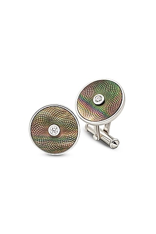 White Finish Mother Of Pearl Cuffs In Sterling Silver by Silberry Men