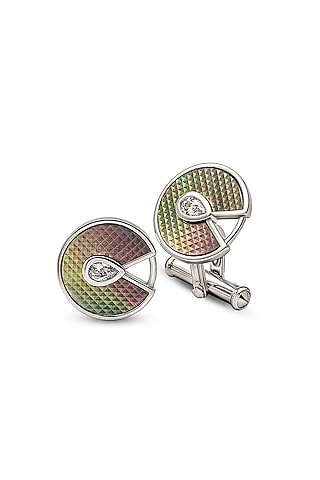 White Finish Mother Of Pearl Cuffs In Sterling Silver by Silberry Men