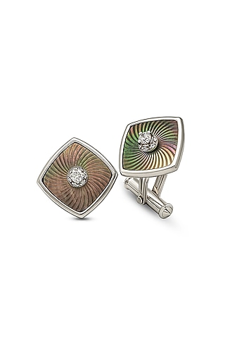 White Finish Mother Of Pearl Cuffs In Sterling Silver by Silberry Men