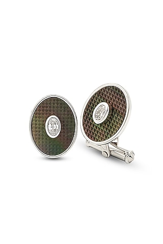 White Finish Mother Of Pearl Cuffs In Sterling Silver by Silberry Men