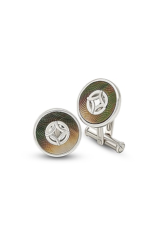 White Finish Mother Of Pearl Cuffs In Sterling Silver by Silberry Men