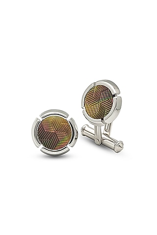 White Finish Mother Of Pearl Cuffs In Sterling Silver by Silberry Men
