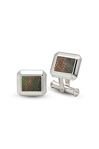 White Finish Mother Of Pearl Cuffs In Sterling Silver by Silberry Men