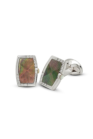 White Finish Mother Of Pearl Cuffs In Sterling Silver by Silberry Men
