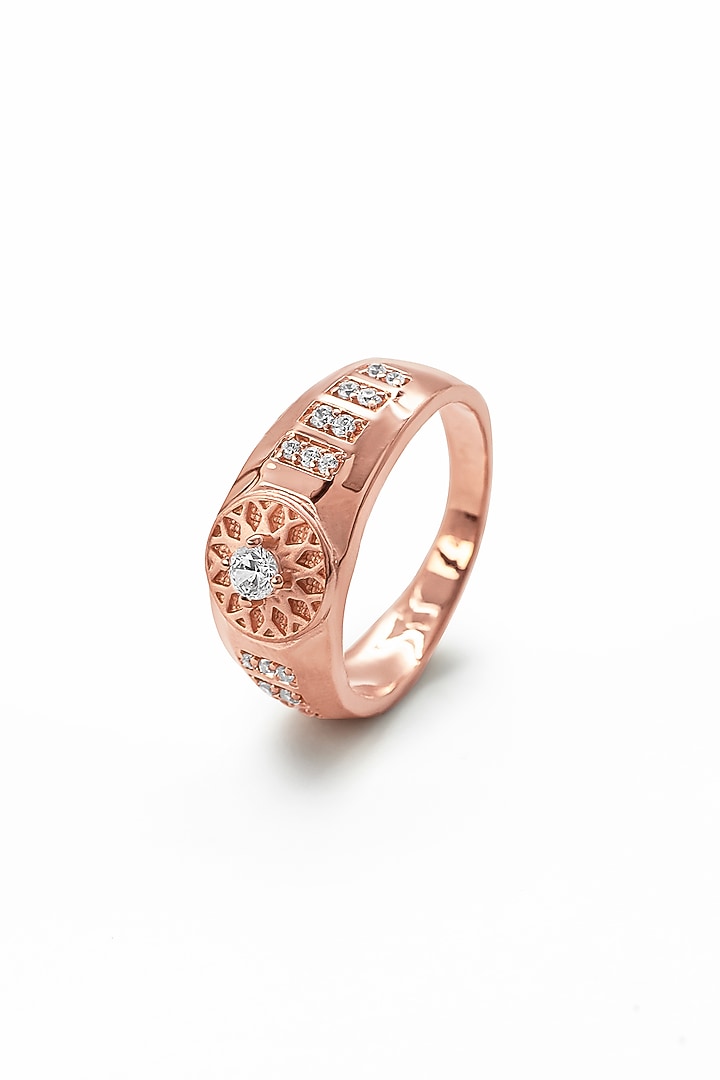 Rose Gold Finish Zirconia Ring In Sterling Silver by Silberry Men at Pernia's Pop Up Shop