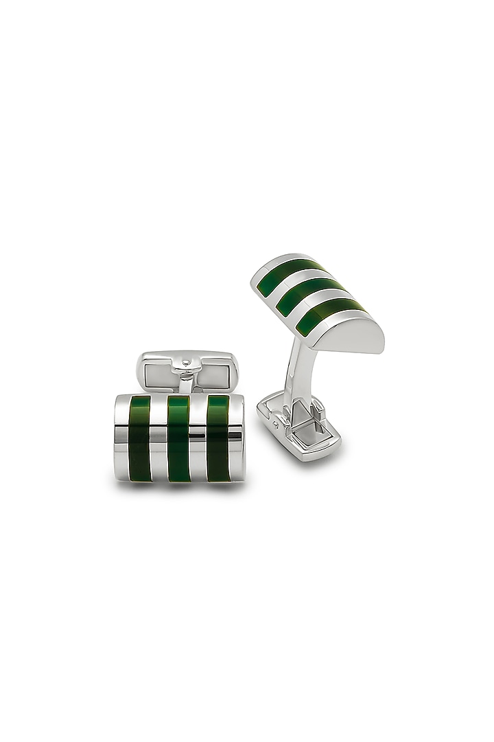 Rhodium Plated Agate Stone Cufflinks In Sterling Silver by Silberry Men at Pernia's Pop Up Shop