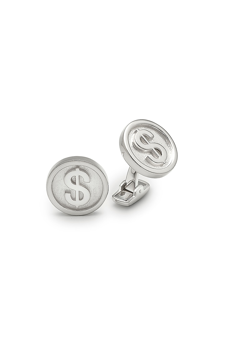 Rhodium Plated Cubic Zirconia Cufflinks In Sterling Silver by Silberry Men