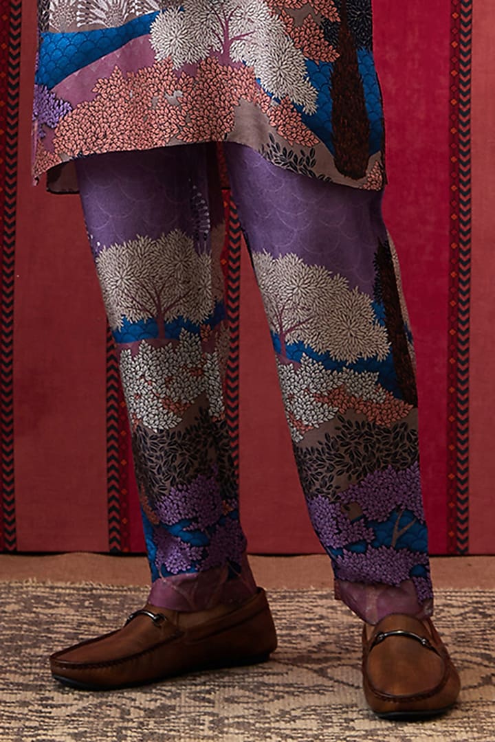 Purple Malaysian Silk Printed Kurta Set by Soup By Sougat Paul Men at Pernia's Pop Up Shop