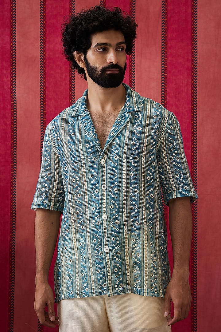 Teal Woven Cotton Printed Co-Ord Set by Soup By Sougat Paul Men at Pernia's Pop Up Shop