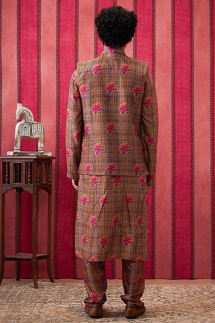Multi-Colored Malaysian Silk Embroidered Bundi Jacket Set by Soup By Sougat Paul Men at Pernia's Pop Up Shop