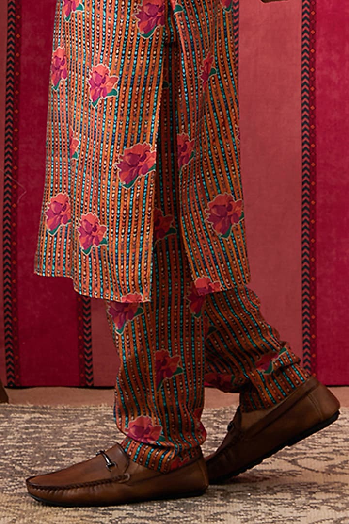 Multi-Colored Malaysian Silk Embroidered Bundi Jacket Set by Soup By Sougat Paul Men at Pernia's Pop Up Shop