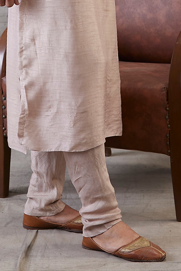 Beige Brocade & Malaysian Silk Printed Bandhgala Jacket Set by Soup by Sougat Paul Men at Pernia's Pop Up Shop