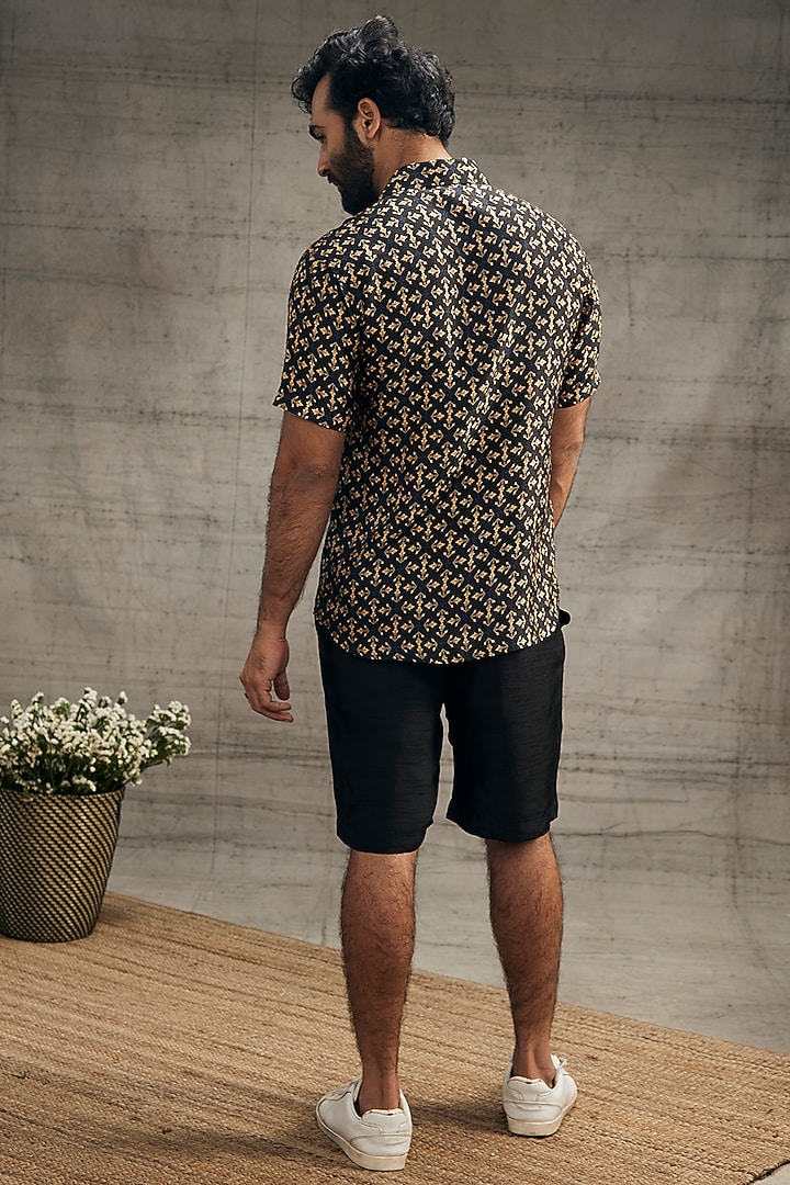 Black Malaysian Silk & Twill Printed Co-Ord Set by Soup by Sougat Paul Men at Pernia's Pop Up Shop