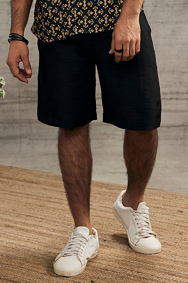 Black Malaysian Silk & Twill Printed Co-Ord Set by Soup by Sougat Paul Men at Pernia's Pop Up Shop