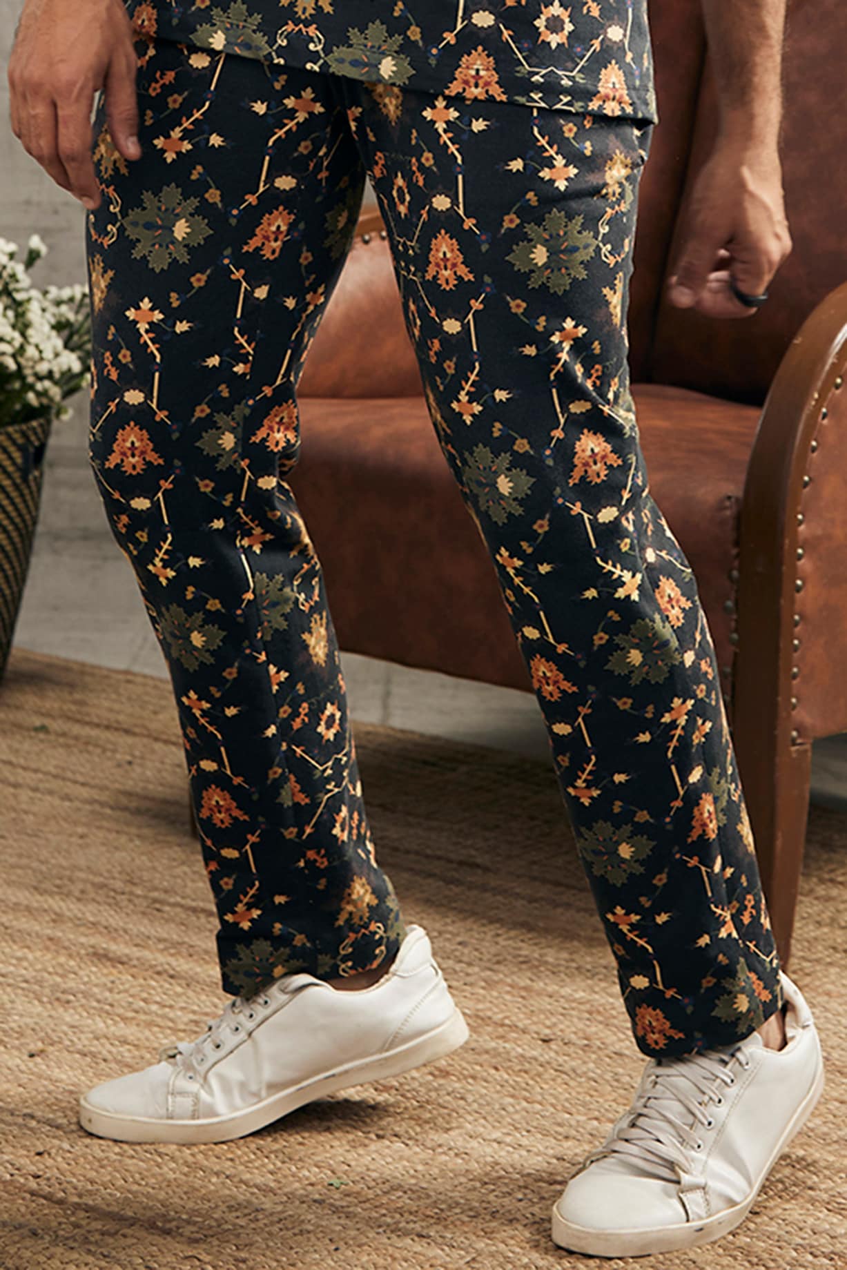 Black Knit Printed Co-Ord Set by Soup by Sougat Paul Men at