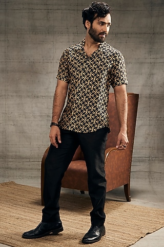 Black Twill & Jacquard Pant Set by Soup by Sougat Paul Men