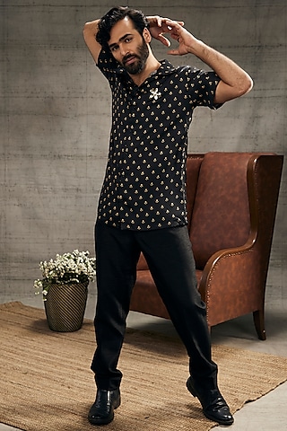 Black Twill Pant Set by Soup by Sougat Paul Men
