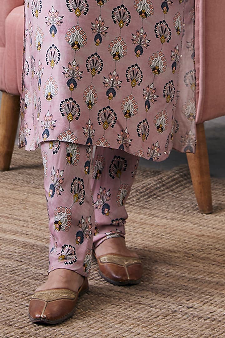 Pink Malaysian Silk Printed Kurta Set by Soup by Sougat Paul Men at Pernia's Pop Up Shop