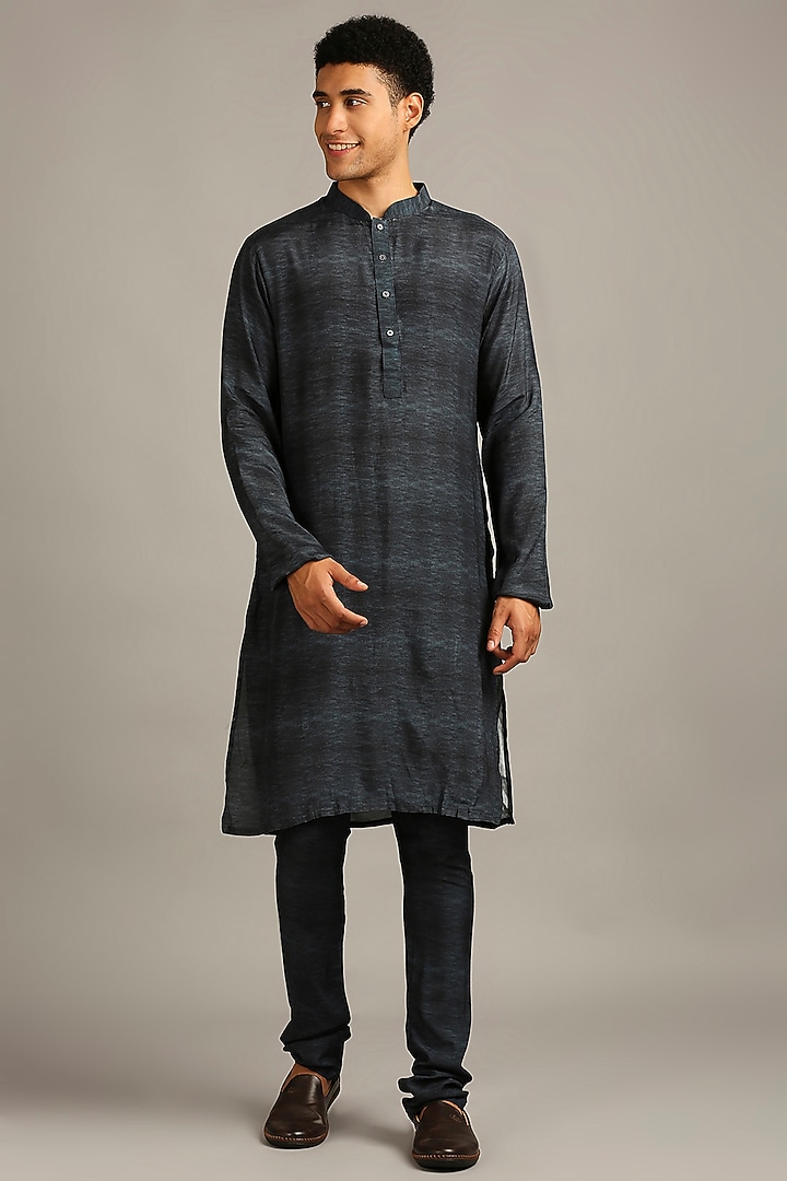 Blue Silk Printed Bundi Jacket Set by Soup By Sougat Paul Men at Pernia's Pop Up Shop