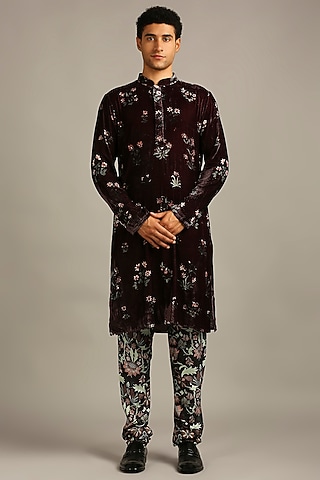 Maroon Printed Kurta Set by Soup By Sougat Paul Men