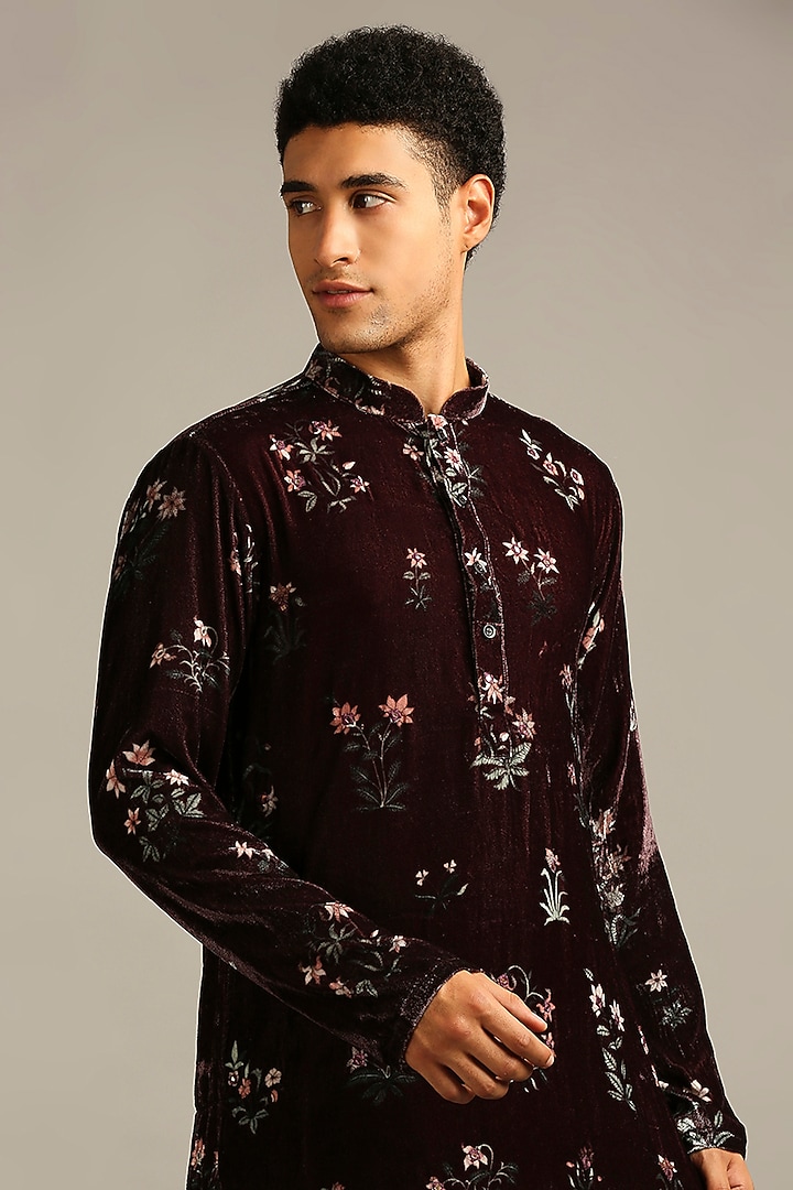 Maroon Printed Kurta Set by Soup By Sougat Paul Men at Pernia's Pop Up Shop