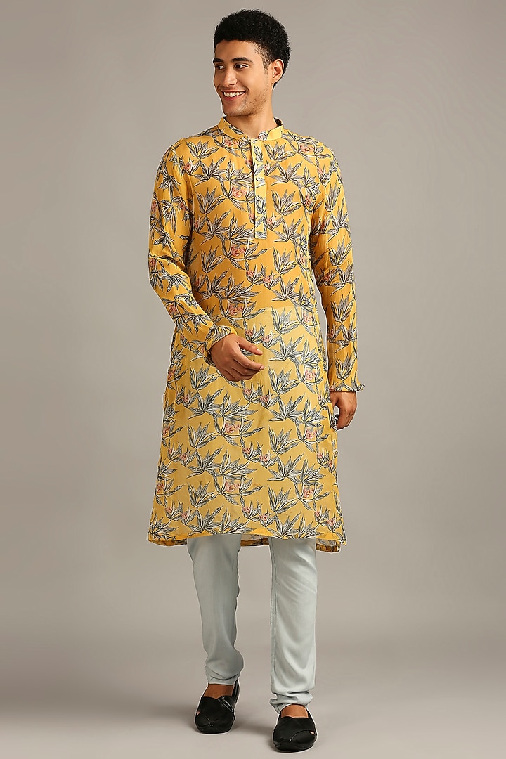 Blue Silk Floral Printed Bundi Jacket Set by Soup By Sougat Paul Men at Pernia's Pop Up Shop