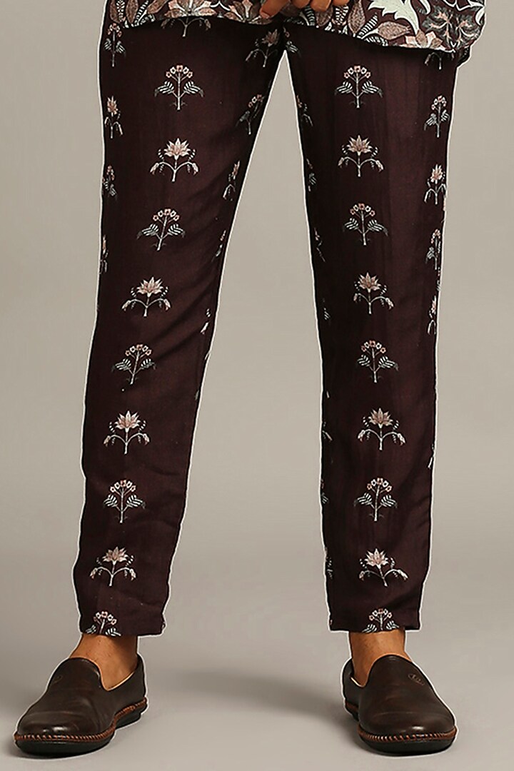 Wine Printed Short Kurta Set by Soup By Sougat Paul Men at Pernia's Pop Up Shop