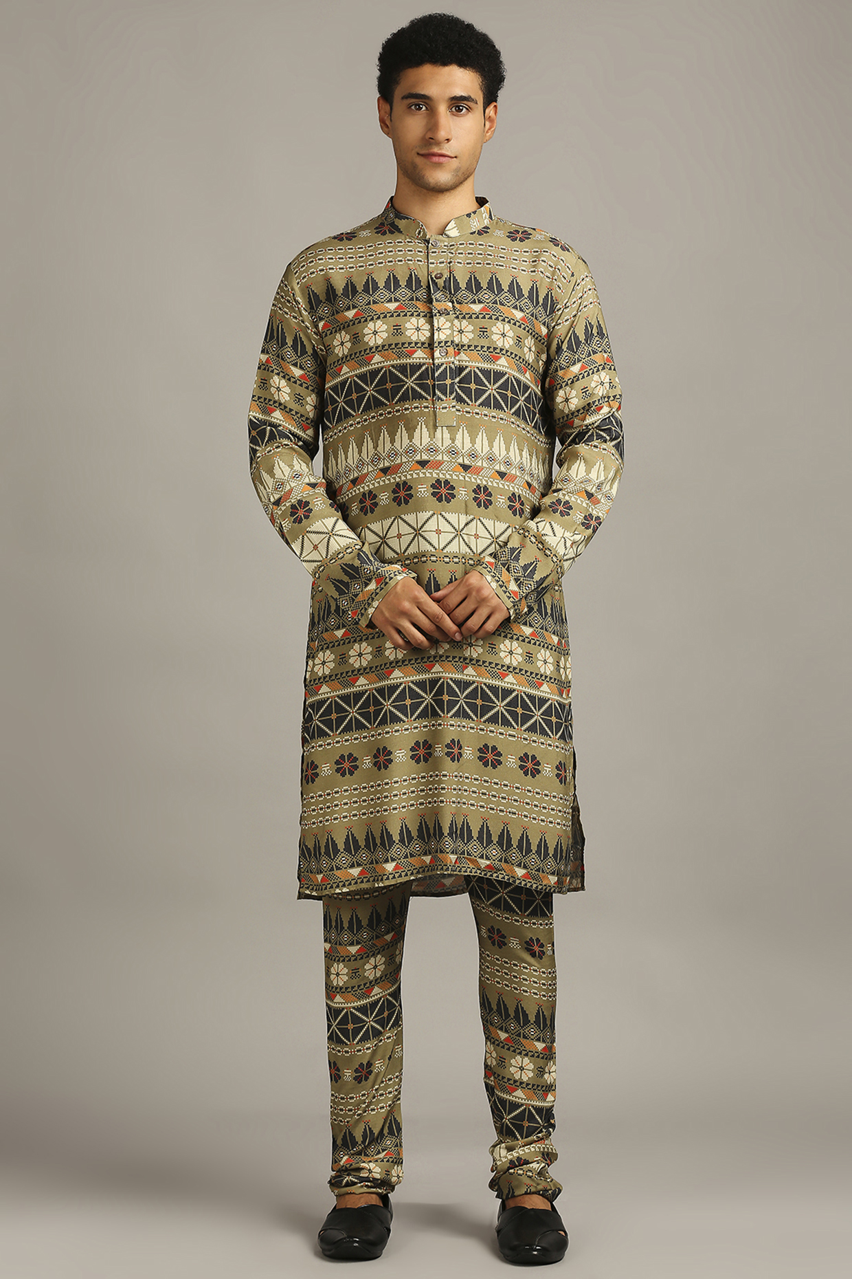 Green Muslin Slub Printed Kurta Set by Soup By Sougat Paul Men