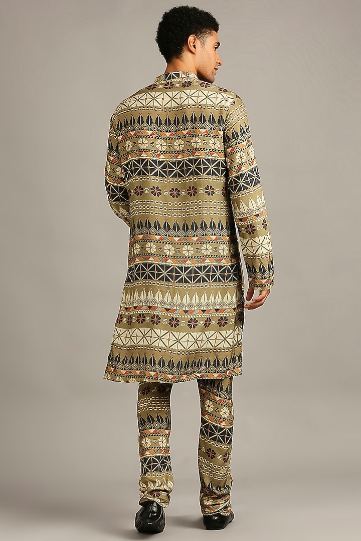 Green Muslin Slub Printed Kurta Set by Soup By Sougat Paul Men at Pernia's Pop Up Shop