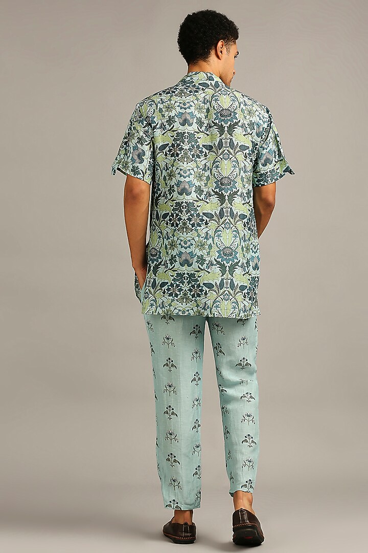 Turquoise Floral Printed Co-Ord Set by Soup By Sougat Paul Men at Pernia's Pop Up Shop