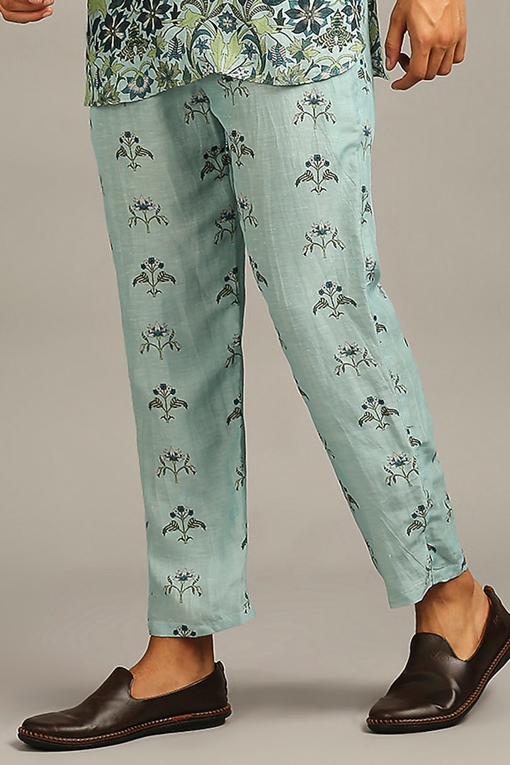 Turquoise Floral Printed Co-Ord Set by Soup By Sougat Paul Men at Pernia's Pop Up Shop