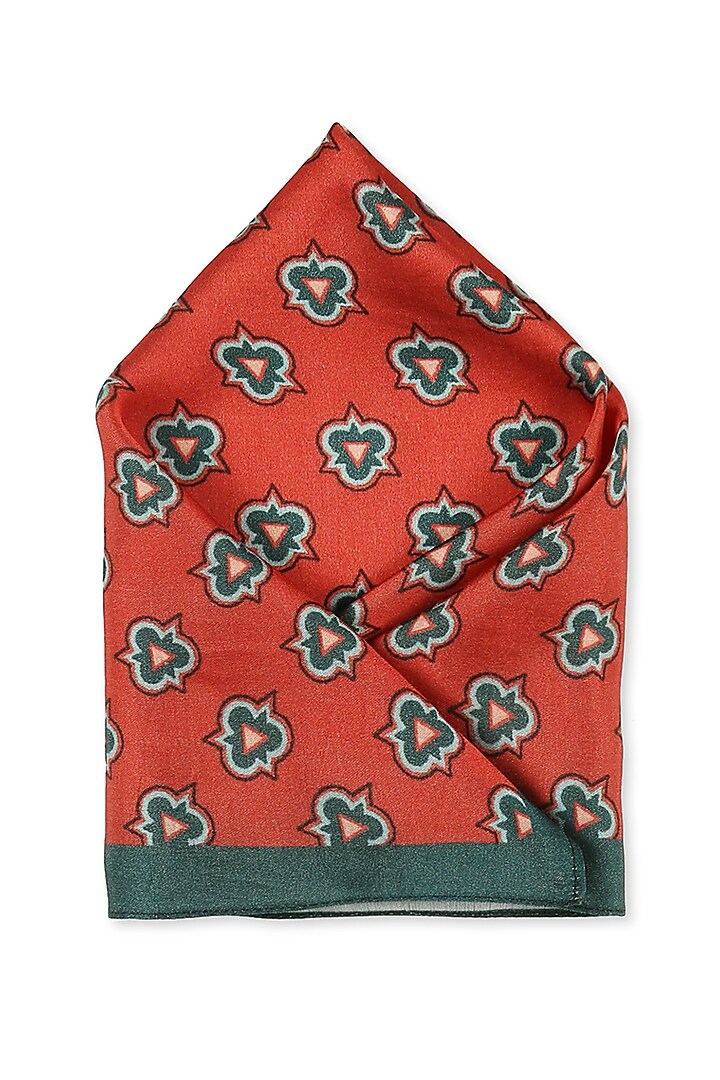 Red Printed Pocket Square by Soup by Sougat Paul Men