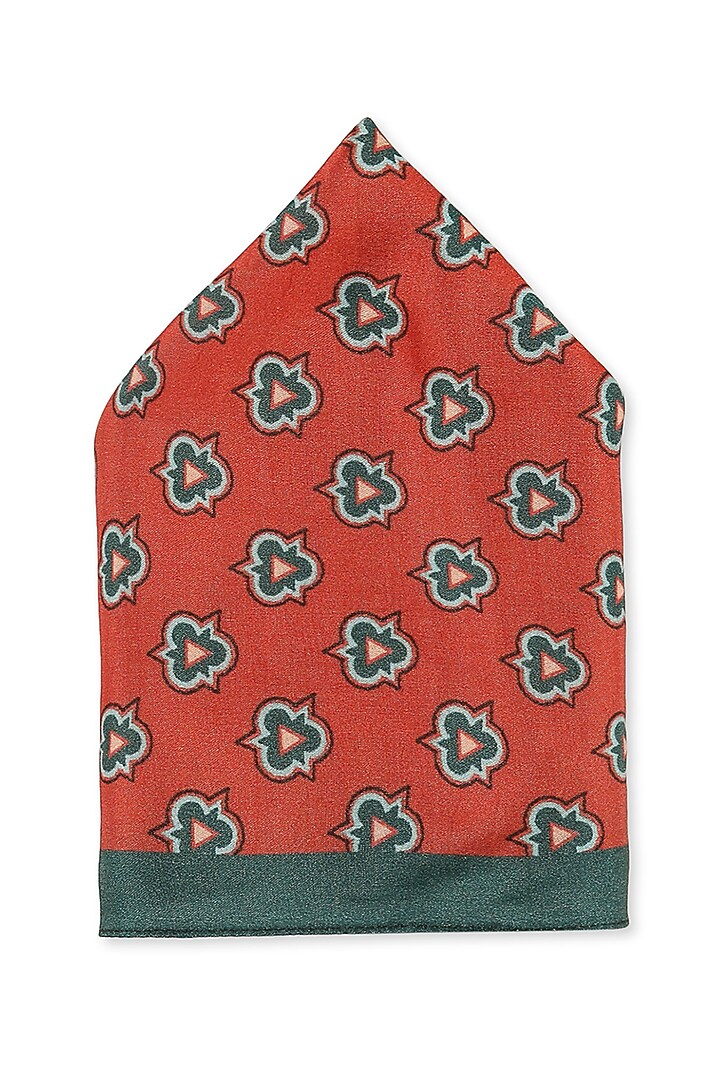 Red Printed Pocket Square by Soup by Sougat Paul Men at Pernia's Pop Up Shop