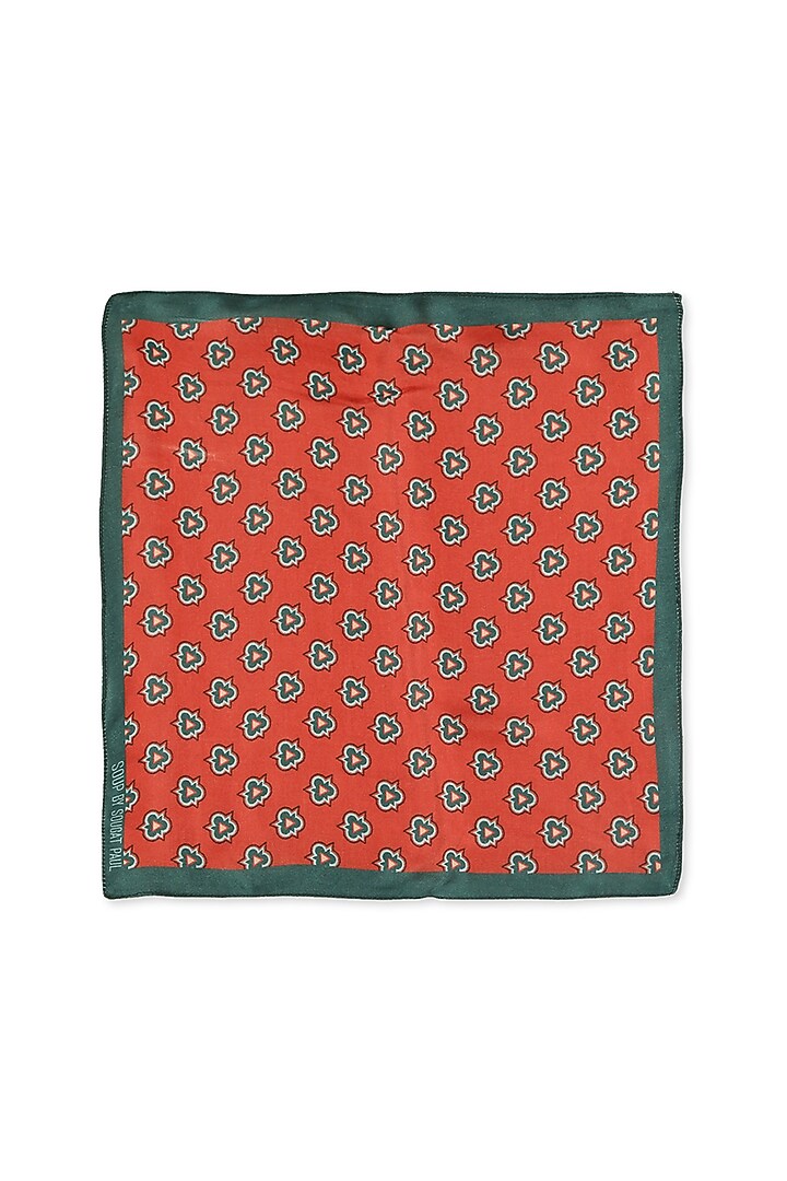 Red Printed Pocket Square by Soup by Sougat Paul Men at Pernia's Pop Up Shop