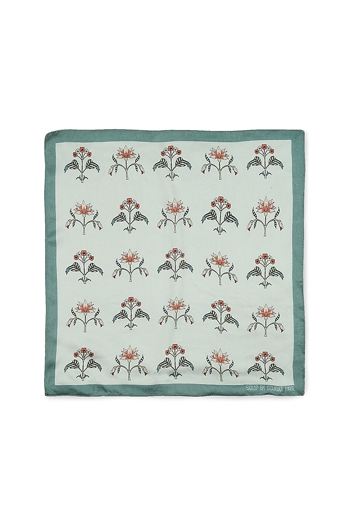 Pastel Green Printed Pocket Square by Soup by Sougat Paul Men at Pernia's Pop Up Shop