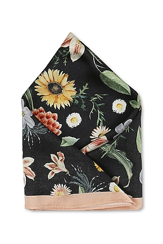 Black Printed Pocket Square by Soup by Sougat Paul Men