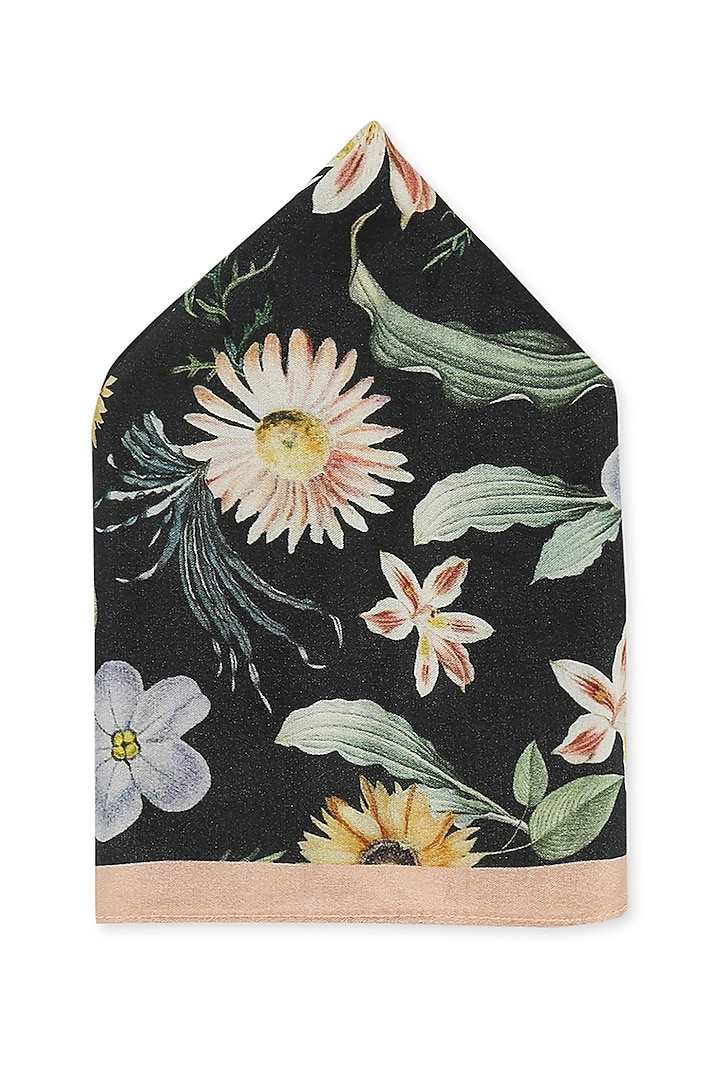 Black Printed Pocket Square by Soup by Sougat Paul Men at Pernia's Pop Up Shop