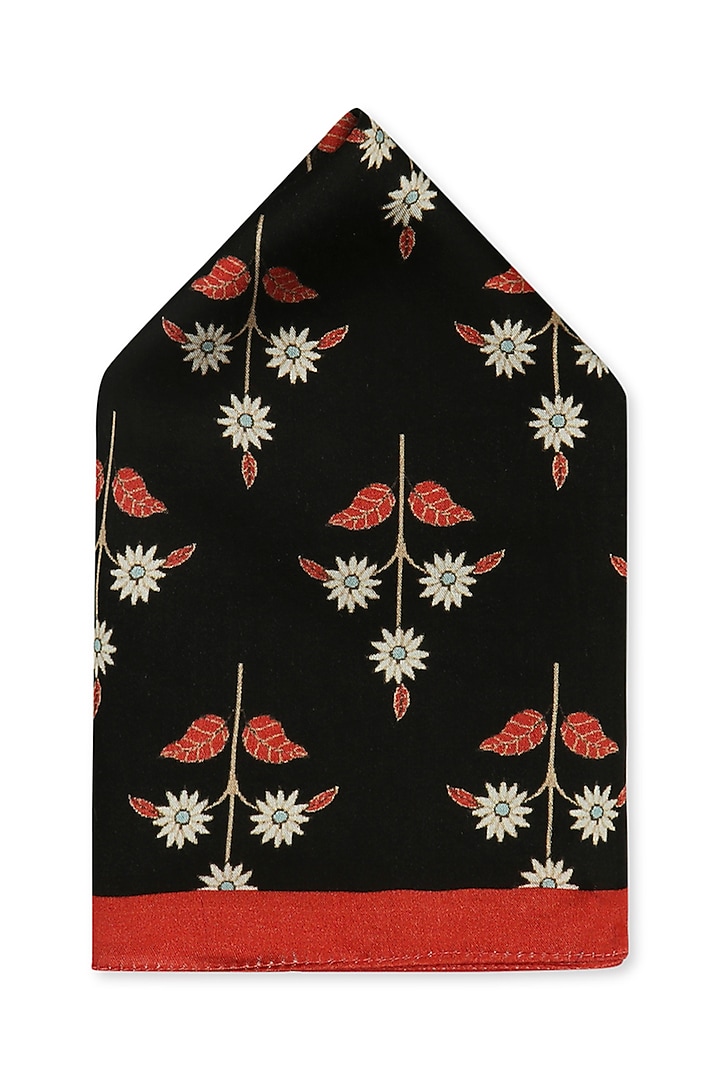 Black Crepe Printed Pocket Square by Soup by Sougat Paul Men at Pernia's Pop Up Shop