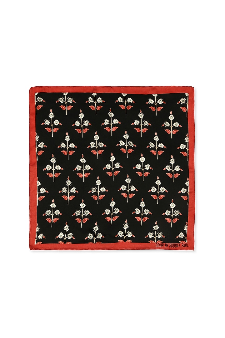 Black Crepe Printed Pocket Square by Soup by Sougat Paul Men at Pernia's Pop Up Shop
