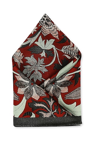 Red Floral Printed Pocket Square by Soup by Sougat Paul Men