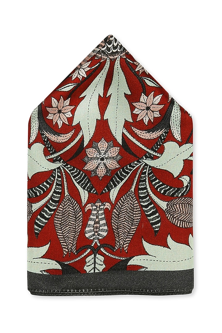 Red Floral Printed Pocket Square by Soup by Sougat Paul Men at Pernia's Pop Up Shop