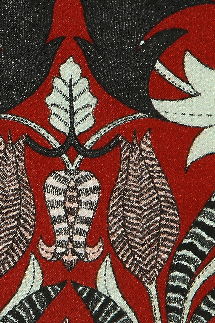 Red Floral Printed Pocket Square by Soup by Sougat Paul Men at Pernia's Pop Up Shop
