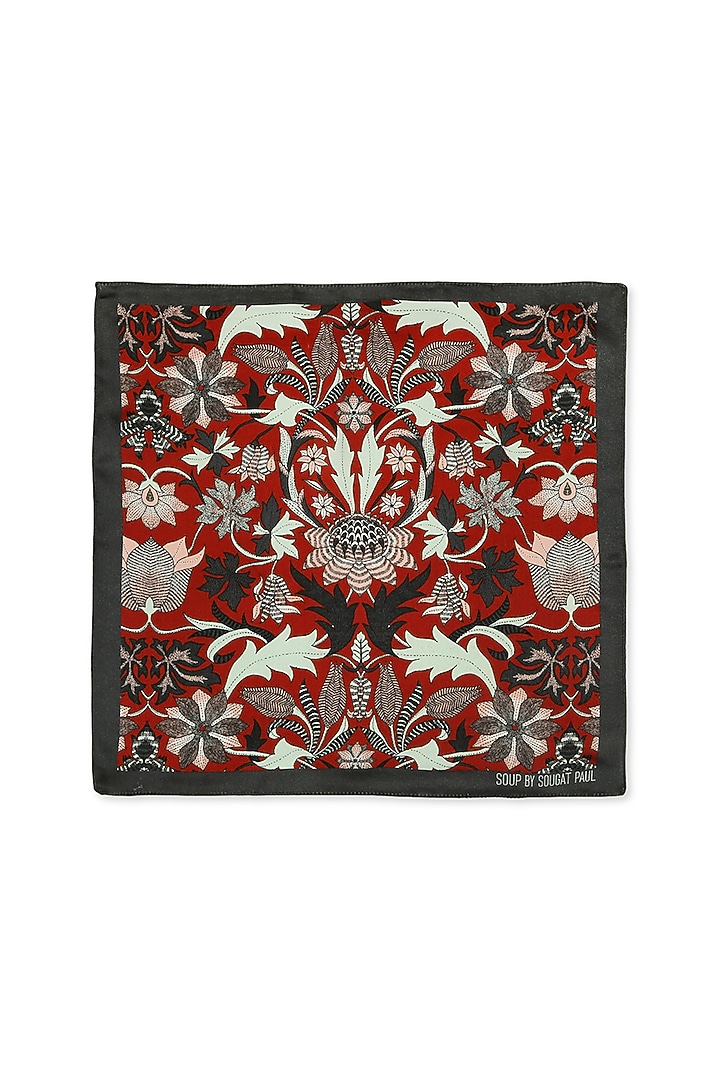 Red Floral Printed Pocket Square by Soup by Sougat Paul Men at Pernia's Pop Up Shop