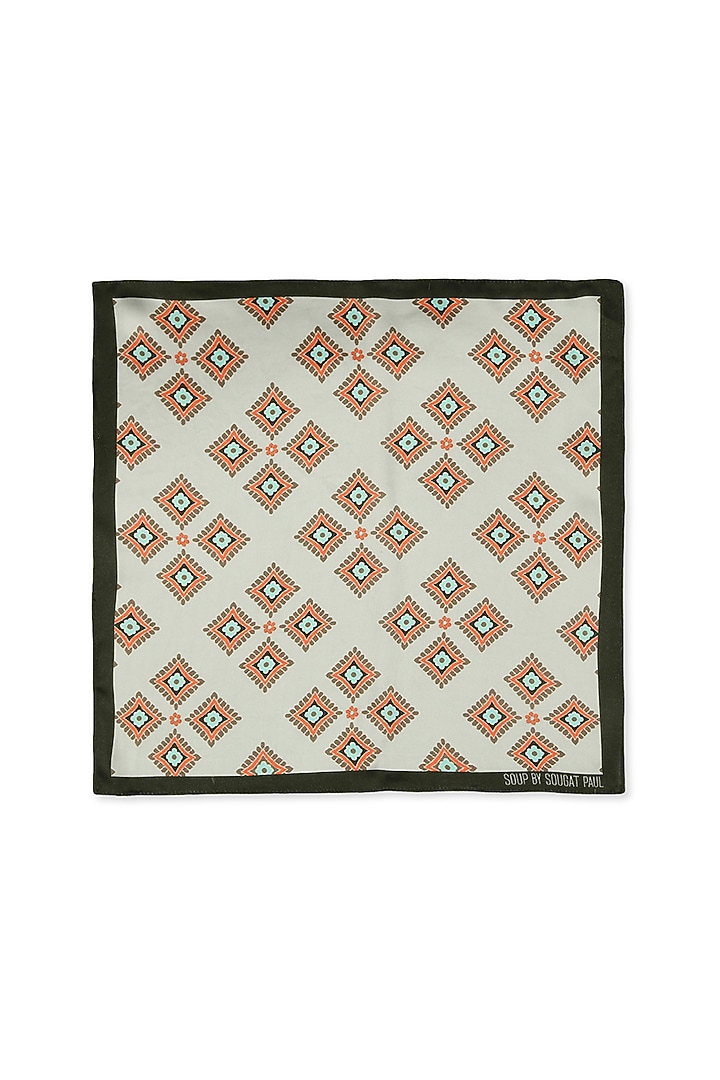 Pastel Green Crepe Printed Pocket Square by Soup by Sougat Paul Men at Pernia's Pop Up Shop